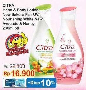 Promo Harga CITRA Hand & Body Lotion Sakura Fair UV, Nourishing White 230 ml - Indomaret