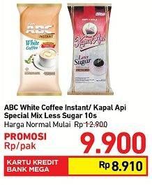 Promo Harga ABC White Coffee Instant/Kapal Api Special Mix Less Sugar 10's  - Carrefour