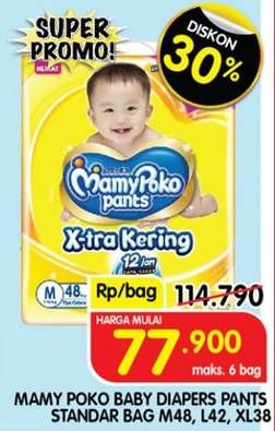 Promo Harga Mamy Poko Pants Xtra Kering L42, M48, XL38 38 pcs - Superindo
