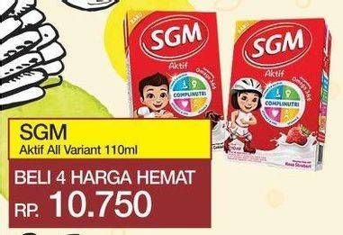 Promo Harga SGM Aktif Susu Cair All Variants per 4 pcs 110 ml - Yogya