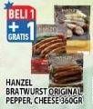 Promo Harga HANZEL Bratwurst Original, Blackpepper, Cheese 360 gr - Hypermart