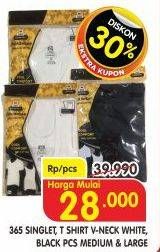 Promo Harga 365 Singlet/ T Shirt V-Neck White/Black  - Superindo