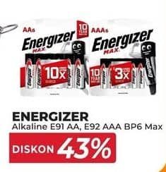 Promo Harga Energizer Battery Alkaline AA.6 E91 Max, AAA.6 E92 Max  - Yogya