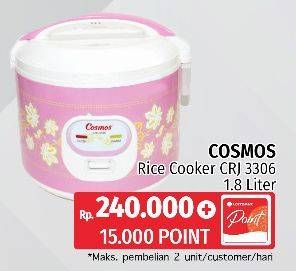 Promo Harga COSMOS CRJ 3306 Rice Cooker 1800 ml - LotteMart