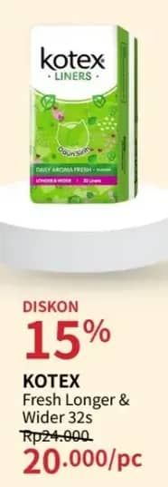 Promo Harga Kotex Fresh Liners Longer & Wider Scented Daun Sirih 32 pcs - Guardian