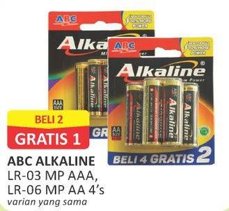 Promo Harga ABC Battery Alkaline AAA LR03, AA LR06 4 pcs - Alfamart