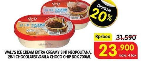 Promo Harga WALLS Ice Cream Neopolitana, Chocolate Vanilla With Chocolate Chip 700 ml - Superindo