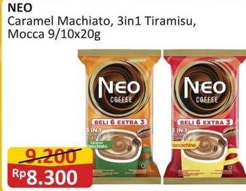 Promo Harga Neo Coffee 3 in 1 Instant Coffee Caramel Machiato, Tiramissu, Moccachino per 10 pcs 20 gr - Alfamart