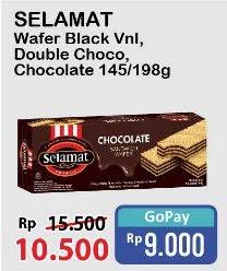 Promo Harga Selamat Wafer Black Vanilla, Double Chocolate, Chocolate 145 gr - Alfamart