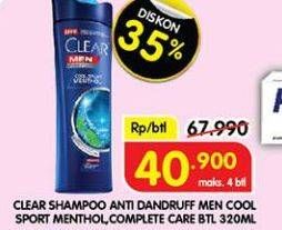 Promo Harga Clear Men Shampoo Anti Dandruff Cool Sport Menthol, Anti Dandruff Complete Care, Active Clean 320 ml - Superindo