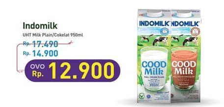 Promo Harga Indomilk Susu UHT Cokelat, Full Cream Plain 950 ml - Hypermart