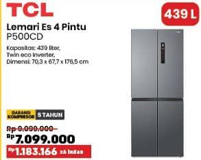 Promo Harga TCL P500CD Lemari Es 4 Pintu 439 L  - COURTS