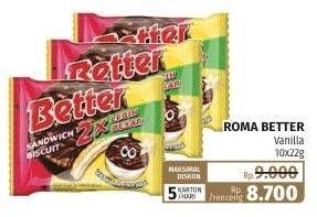 Promo Harga ROMA Better Sandwich Vanilla Cream 22 gr - Lotte Grosir