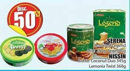 Promo Harga SERENA Assorted Legend Mini 287 g; Segi 580 g/NISSIN Butter Coconut Duo 345 g; Lemonia Twist 360 g  - Hari Hari