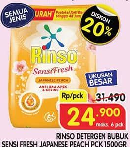 Promo Harga Rinso Sensi Fresh Anti Bau Apek Dan Keringat Japanese Peach 1500 gr - Superindo