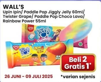 Promo Harga Walls Paddle Pop Choco Lava, Rainbow, Upin Ipin, Jiggly Jelly, Twister Grape Lychee 55 ml - Indomaret