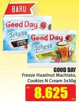 Promo Harga Good Day Coffee Freeze Hazelnut Machiato, Cookies Cream per 5 pcs 30 gr - Hari Hari
