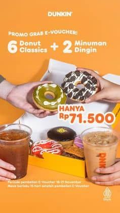 Promo Dunkin Donuts 6 Donut Classics + 2 Minuman Dingin