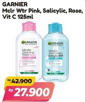 Promo Harga Garnier Micellar Water Pink, Salicylic BHA, Rose, Vitamin C 125 ml - Alfamart