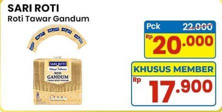 Promo Harga Sari Roti Tawar Gandum 350 gr - Indomaret