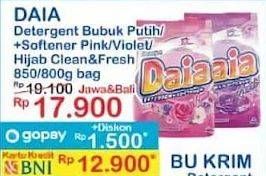 Promo Harga Daia Deterjen Bubuk Putih, + Softener Pink, + Softener Violet, Clean Fresh Hijab 850 gr - Indomaret