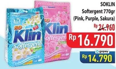 Promo Harga So Klin Softergent Rossy Pink, Purple Lavender, Soft Sakura 770 gr - Hypermart