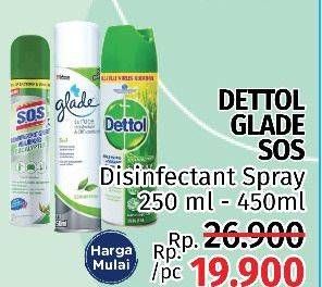 Promo Harga SOS/SLADE/DETTOL Disinfectant Spray  - LotteMart