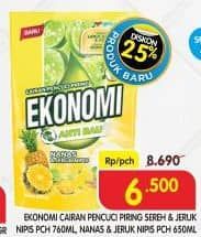 Promo Harga Ekonomi Pencuci Piring Power Liquid Sereh Jeruk Nipis, Nanas Jeruk Nipis 650 ml - Superindo