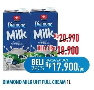 Promo Harga Diamond Milk UHT Full Cream 1000 ml - Hypermart