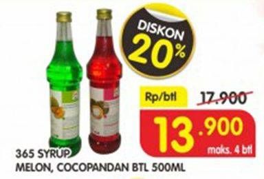 Promo Harga 365 Syrup Melon, Cocopandan 500 ml - Superindo