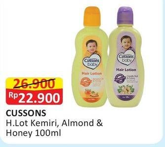 Promo Harga CUSSONS BABY Hair Lotion Kemiri, Almond Honey 100 ml - Alfamart