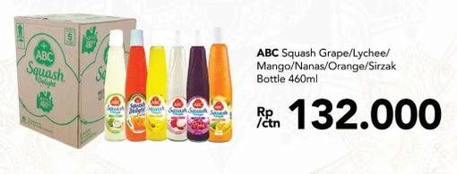 Promo Harga ABC Syrup Squash Delight Anggur, Jeruk Florida, Leci, Mangga, Nanas, Sirsak 460 ml - Carrefour