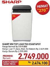 Promo Harga SHARP ESG 876 GY | Mesin Cuci 1 Tabung 7 kg  - Carrefour