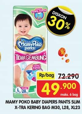 Promo Harga Mamy Poko Pants Xtra Kering Slim Tidak Gembung L28, M30, XL23 23 pcs - Superindo