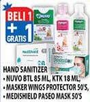 Promo Harga NUVO Hand Sanitizer/WINGS CARE Protector Daily Masker Kesehatan/PASEO MediShield Surgical Face Mask  - Hypermart