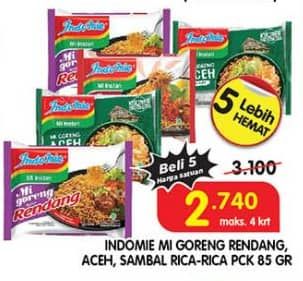 Promo Harga Indomie Mi Goreng Rendang, Aceh, Sambal Rica Rica 85 gr - Superindo