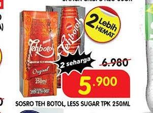 Promo Harga Sosro Teh Botol Less Sugar, Original 250 ml - Superindo