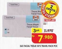 Promo Harga 365 Facial Tissue Travel Pack per 3 pouch 50 pcs - Superindo