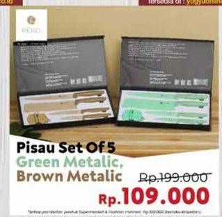 Promo Harga PERO Pisau Set Of 5 Brown Metalic, Green Metalic 5 pcs - Yogya