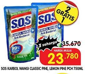 Promo Harga SOS Karbol Wangi Classic Pine, Lemon Pine, Lemon Pine 750 ml - Superindo