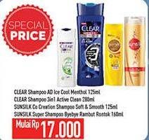 Promo Harga Clear Shampoo Ice Cool/Active Clean/Sunsilk Shampoo Soft & Smooth/Byebye Rambut Rontok  - Hypermart