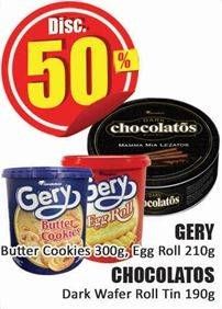 GERY Butter Cookies 300g, Egg Roll 210g / CHOCOLATOS Dark Wafer 190g