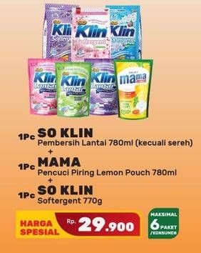 So Klin Pembersih Lantai + Mama Lemon + So Klin Softergent