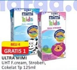 Promo Harga Ultra Mimi Susu UHT Full Cream, Stroberi, Cokelat 125 ml - Alfamart