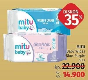 Promo Harga MITU Baby Wipes Blue, Purple 50 pcs - LotteMart