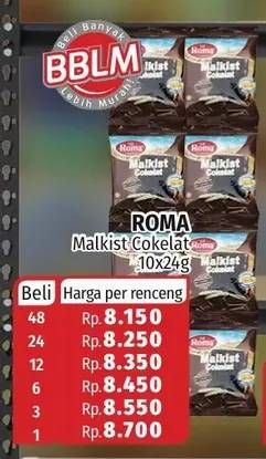 Promo Harga ROMA Malkist Cokelat per 10 pcs 24 gr - Lotte Grosir