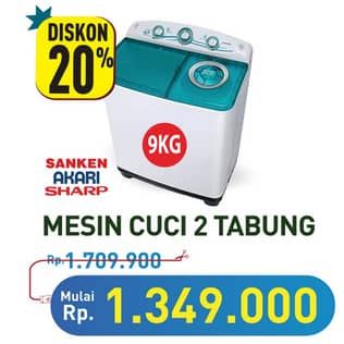 Promo Harga Sanken/Sharp/Akari Mesin Cuci 2 Tabung  - Hypermart