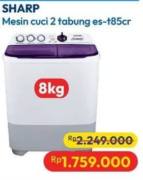 Promo Harga Sharp ES-T85CR-BK/VK/PK 8kg Twin Tub Super Aquamagic Series  - Hypermart