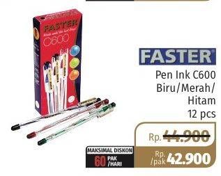 Promo Harga FASTER Pen Ink C600, Biru, Merah, Hitam 12 pcs - Lotte Grosir