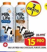Promo Harga Milk Life Fresh Milk Cokelat, Full Cream, Murni 200 ml - Superindo